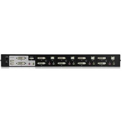 Gerät mit mehreren DVI-, USB- und Audioanschlüssen für KVM-Switching. Ermöglicht die Steuerung mehrerer Computer von einer Konsole.