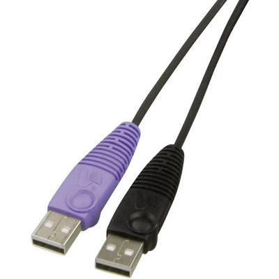 Zwei USB-Stecker, lila und schwarz, an einem Kabel. Der lila Stecker befindet sich links, der schwarze rechts.