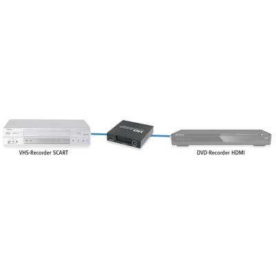 'VHS-Recorder SCART' verbunden mit einem Konverter, der zu 'DVD-Recorder HDMI' führt; zeigt Anschluss von analogem zu digitalem Gerät.
