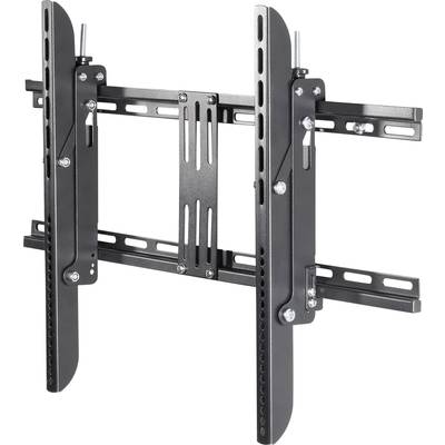Schwarze TV-Wandhalterung aus Metall mit verstellbaren Armen und Befestigungslöchern, geeignet für verschiedene TV-Größen.