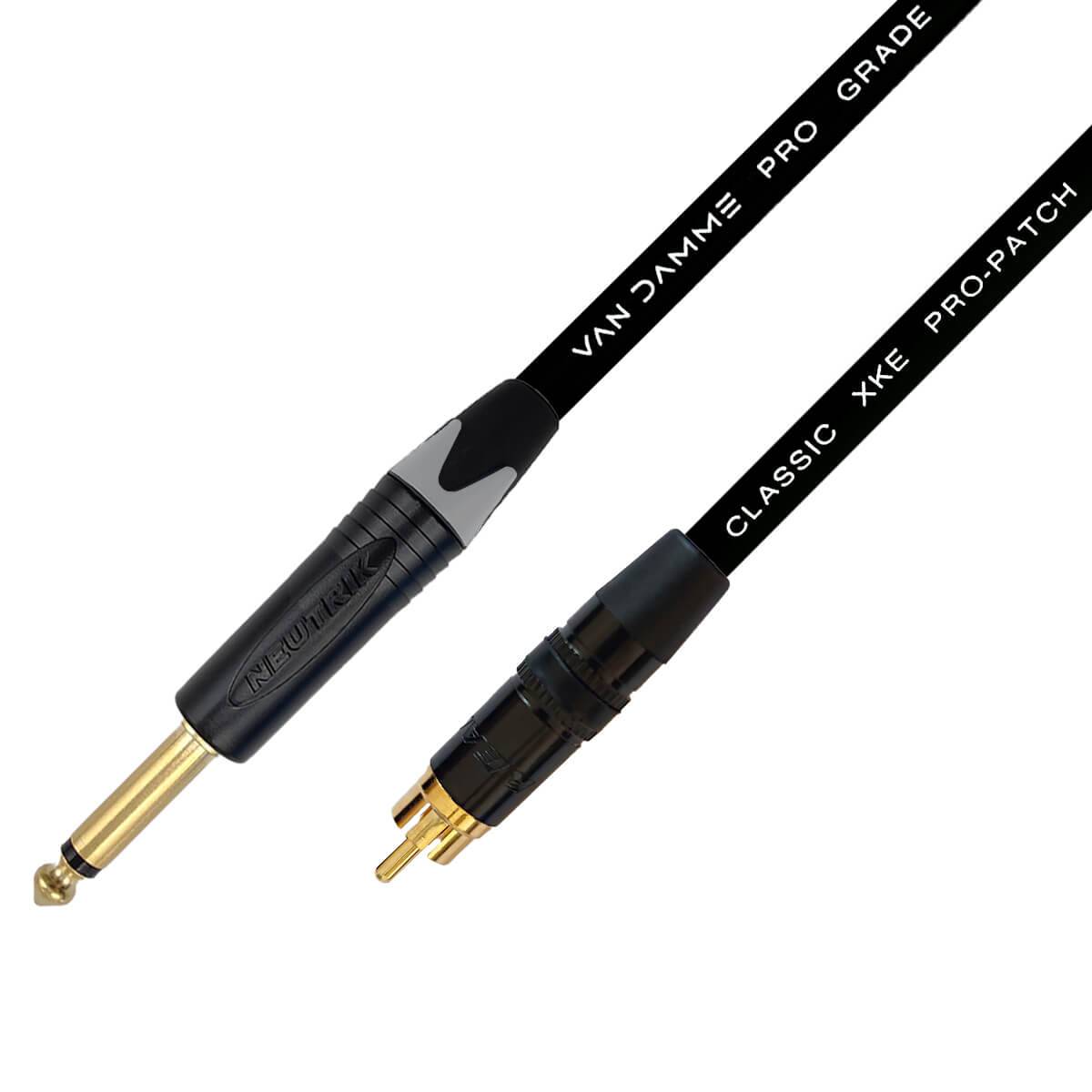 Van Damme XKE Pro-Patch Premium 6.35mm Klinke - Cinch Audiokabel (Neutrik Gold TS / RCA) 0.3m Schwarz-0