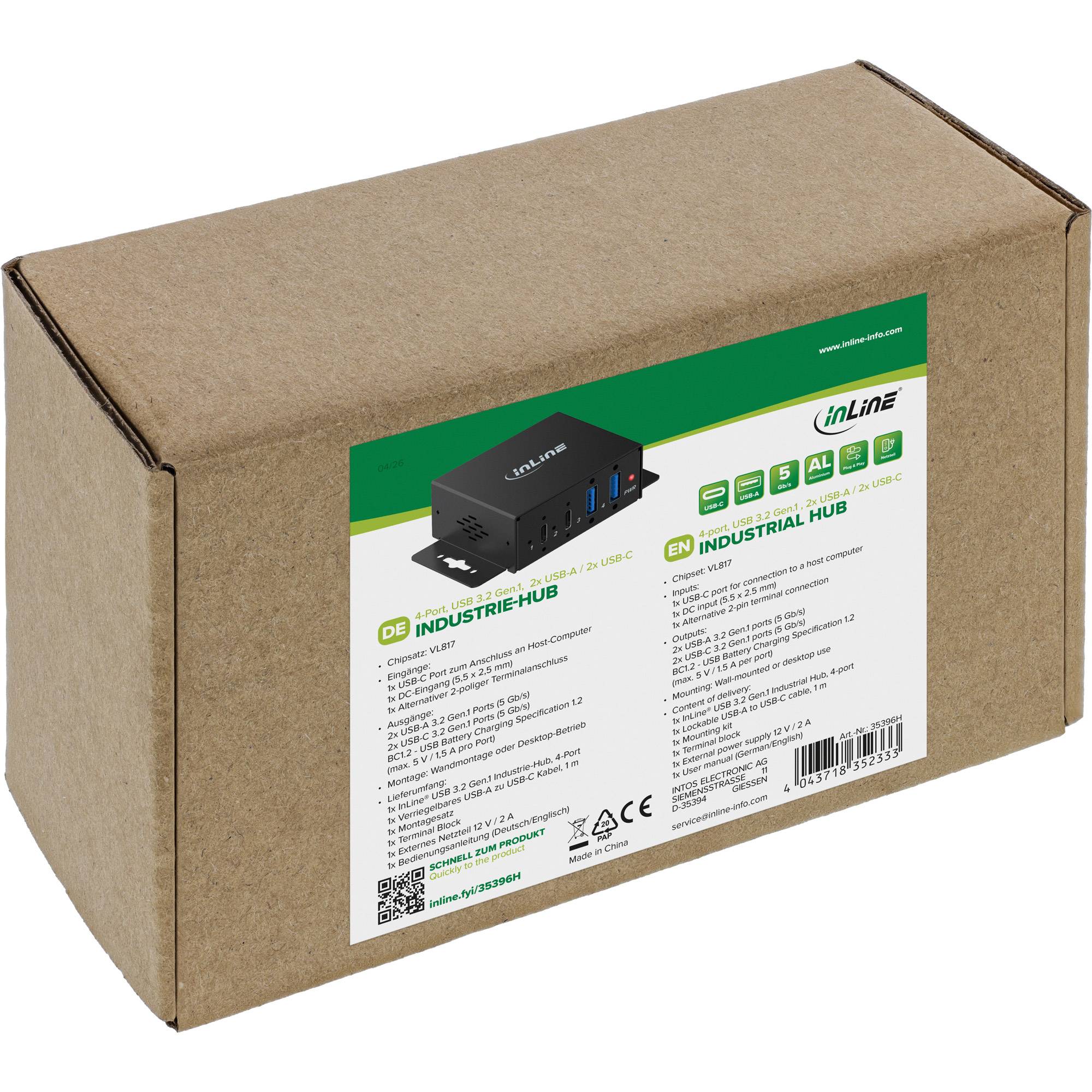 INLINE - USB 3.2 Industrie-Hub - 4-Port - 2x USB-A - 2x USB-C-4