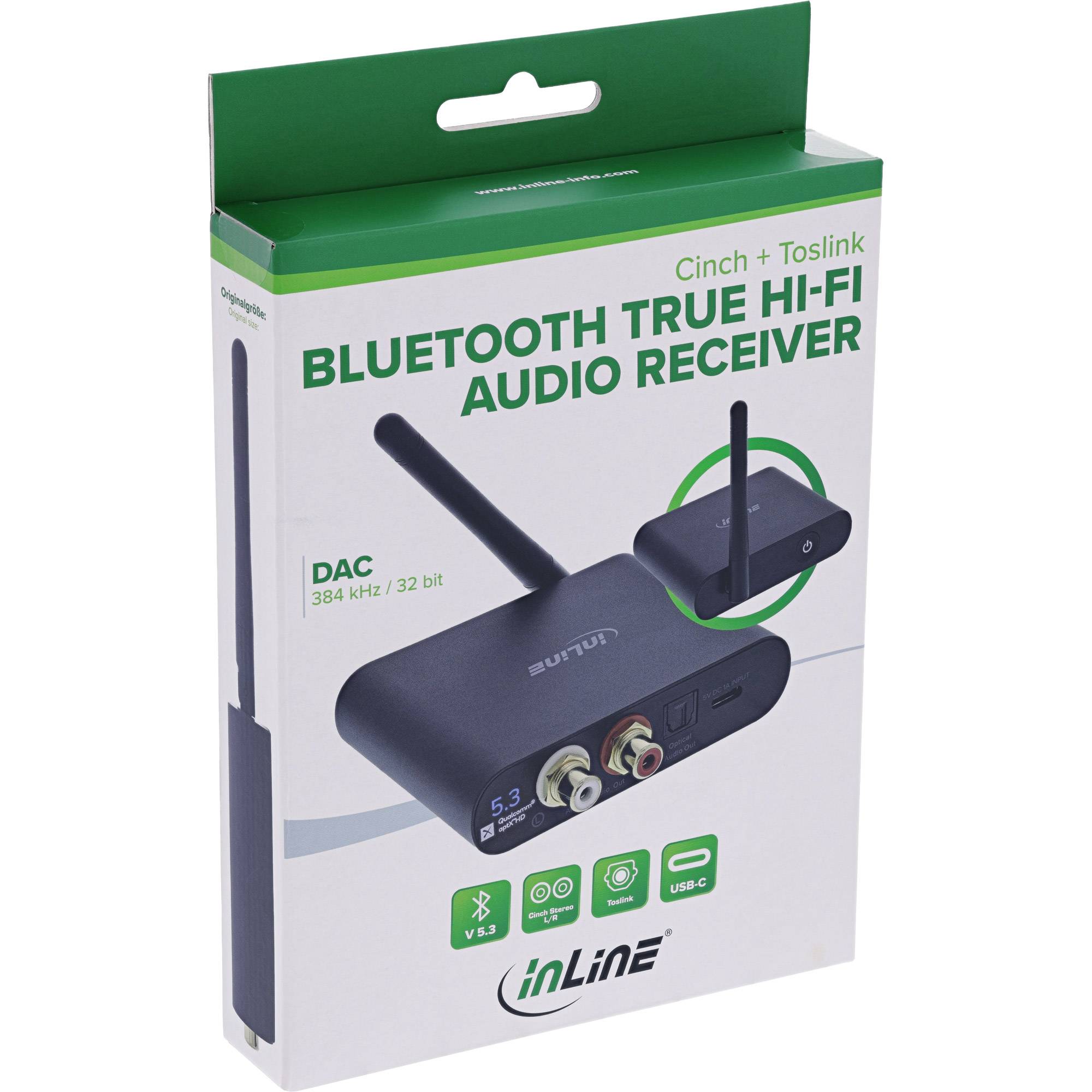 InLine® Bluetooth True Hi-Fi Audio Receiver, DAC, BT5.3, aptX HD, Cinch+Toslink-4