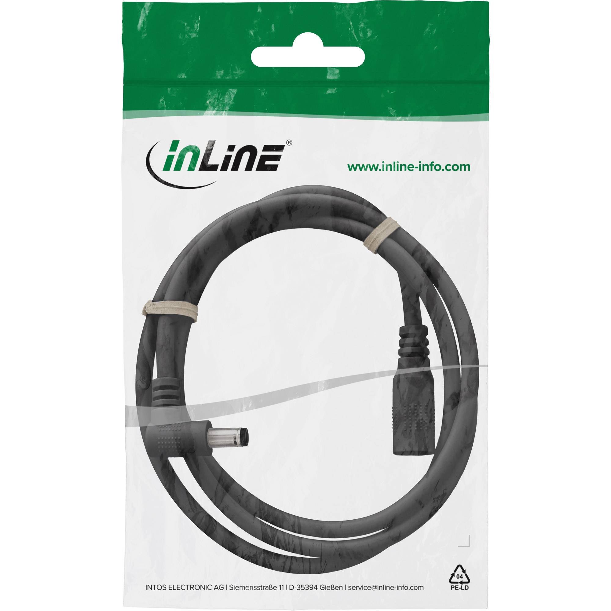 InLine® DC Verlängerungskabel, Winkelstecker, 5,5 x 2,1 mm, schwarz, 1 m-1
