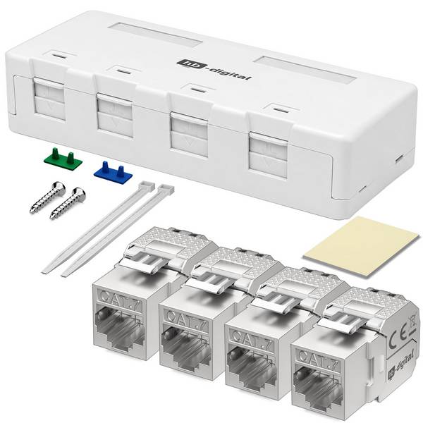 hb-digital Netzwerkdose Aufputz 4-Port CAT 7 Keystone Set