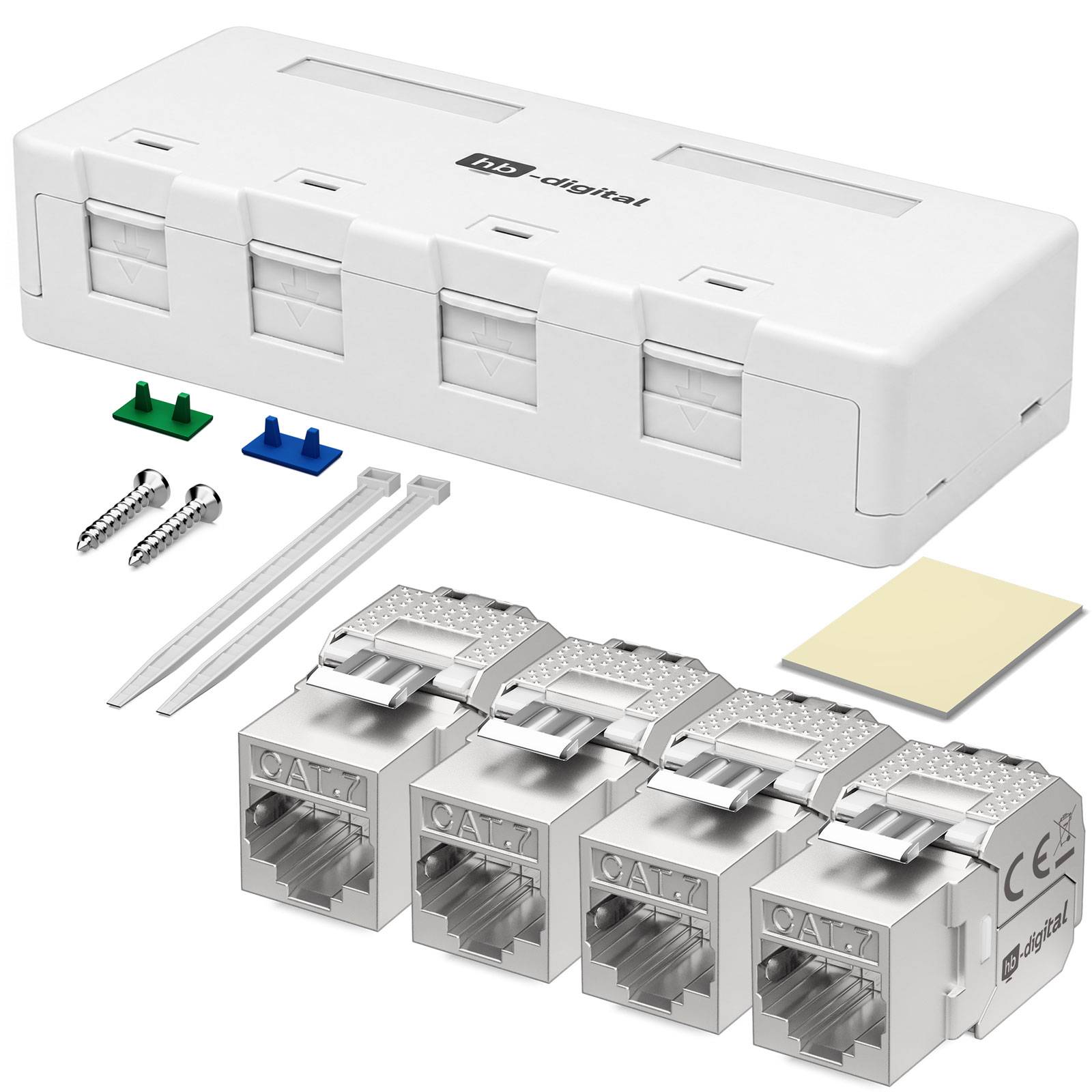 hb-digital Netzwerkdose Aufputz 4-Port CAT 7 Keystone Set-0