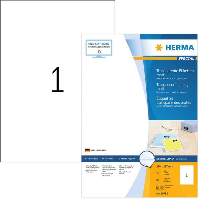 HERMA Etiketten transparent matt A4 Folie 80 St. - Etiketten/Beschriftungsbänder - A4-0