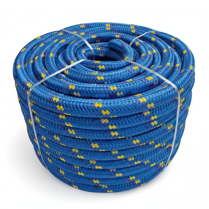 FLOORDIREKT Polypropylen Seil K2 - UV-beständiges & schwimmfähiges Allzweckseil - Blau-Gelb - 14 mm x 30 m-0