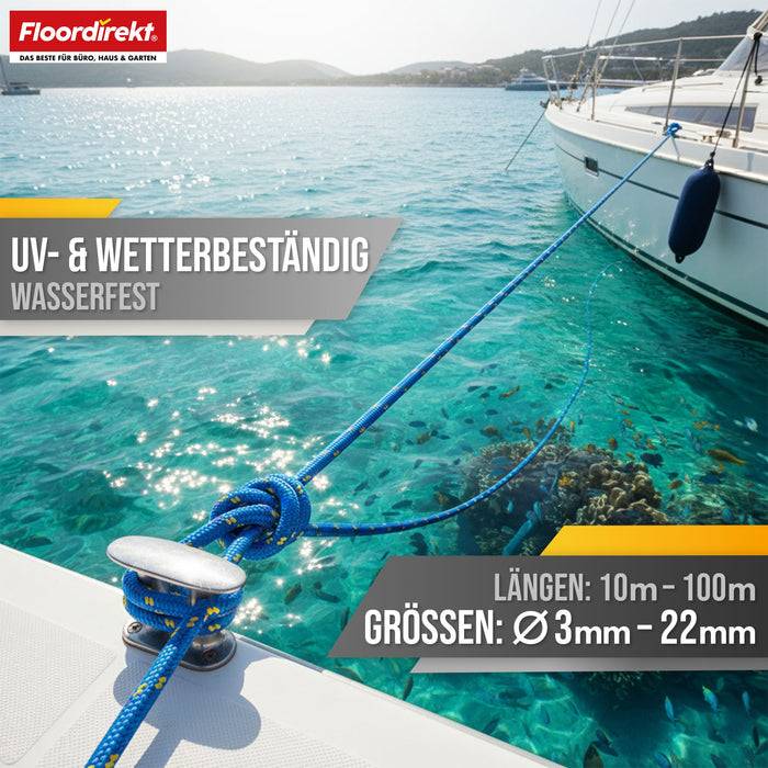 FLOORDIREKT Polypropylen Seil K2 - UV-beständiges & schwimmfähiges Allzweckseil - Blau-Gelb - 14 mm x 30 m-1