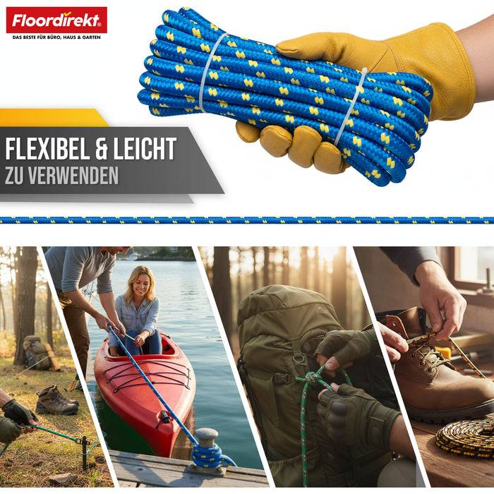 FLOORDIREKT Polypropylen Seil K2 - UV-beständiges & schwimmfähiges Allzweckseil - Blau-Gelb - 14 mm x 30 m-2