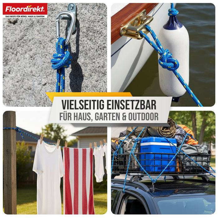 FLOORDIREKT Polypropylen Seil K2 - UV-beständiges & schwimmfähiges Allzweckseil - Blau-Gelb - 14 mm x 30 m-3