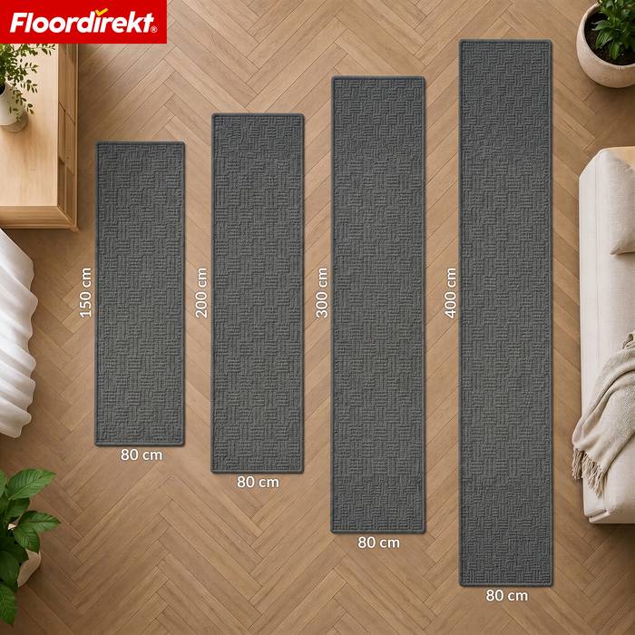 FLOORDIREKT Teppichläufer Monaco - Schmaler Teppichläufer aus Polypropylen - Anthrazit - 80 x 150 cm-1