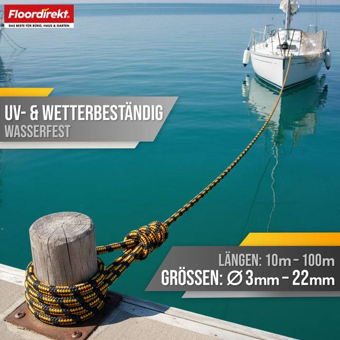 FLOORDIREKT Polypropylen Seil K2 - UV-beständiges & schwimmfähiges Allzweckseil - Schwarz-Orange - 6 mm x 50 m-1