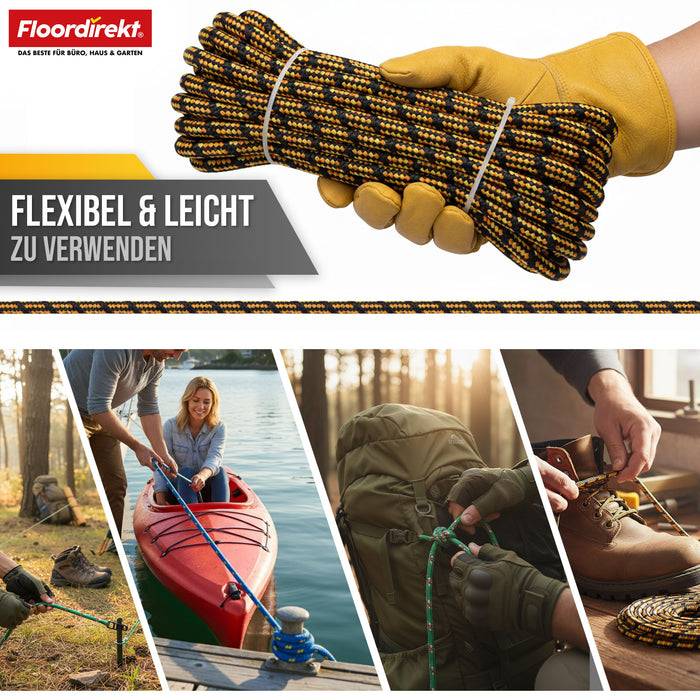 FLOORDIREKT Polypropylen Seil K2 - UV-beständiges & schwimmfähiges Allzweckseil - Schwarz-Orange - 6 mm x 50 m-2