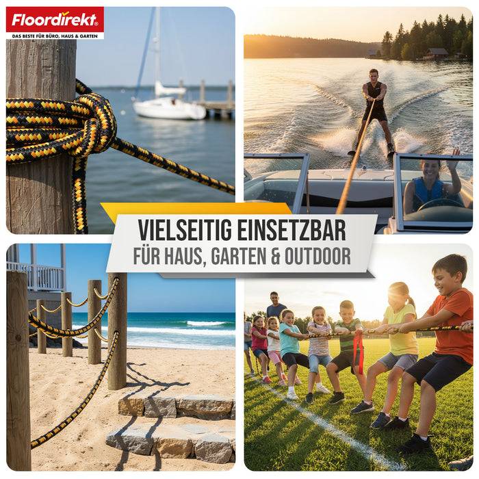 FLOORDIREKT Polypropylen Seil K2 - UV-beständiges & schwimmfähiges Allzweckseil - Schwarz-Orange - 6 mm x 50 m-3