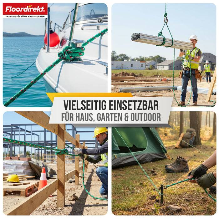 FLOORDIREKT Polypropylen Seil K2 - UV-beständiges & schwimmfähiges Allzweckseil - Grün-Rot - 6 mm x 30 m-3
