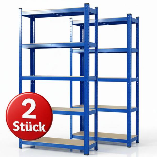 KARAT Schwerlastregal Lakota - Traglast bis 875 kg - 2er-Set - Blau- 150 x 75 x 30 cm