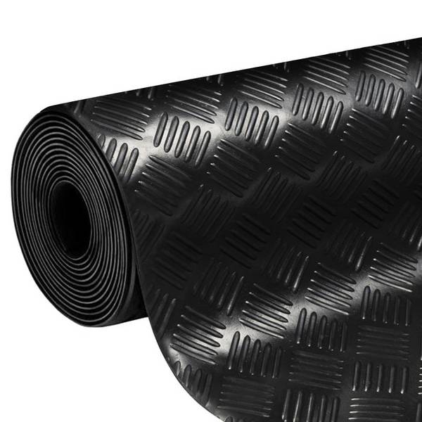FLOORDIREKT Gummiläufer Karo - Anti-Rutsch Bodenläufer mit strukturierter Oberfläche - Schwarz - 100 x 600 cm
