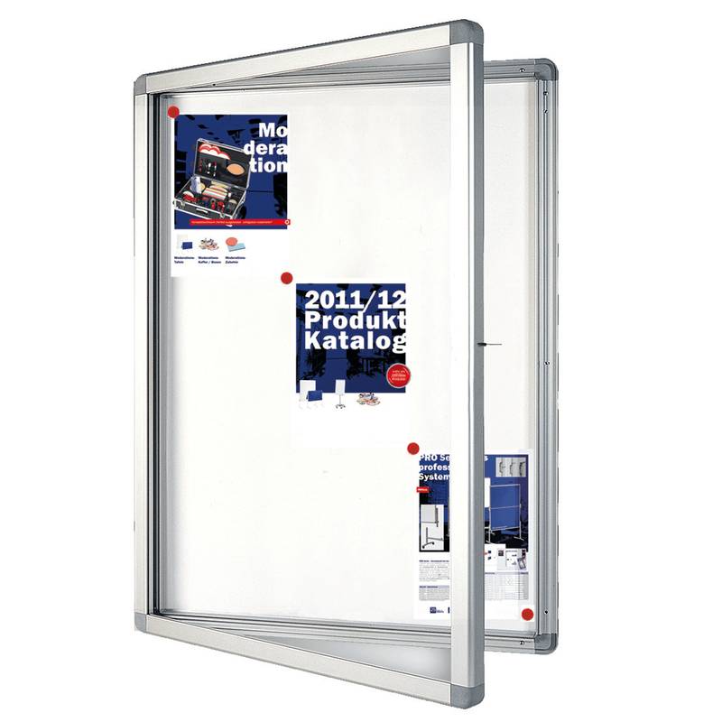 Floordirekt Exklusiv Schaukasten - mit Verschließbarer Tür - für 6 x A4 - Silber - Vitrine für Innenbereiche-0