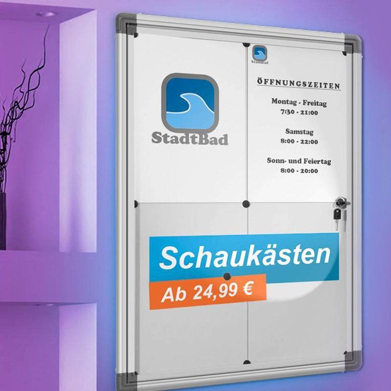 Floordirekt Exklusiv Schaukasten - mit Verschließbarer Tür - für 6 x A4 - Silber - Vitrine für Innenbereiche-4