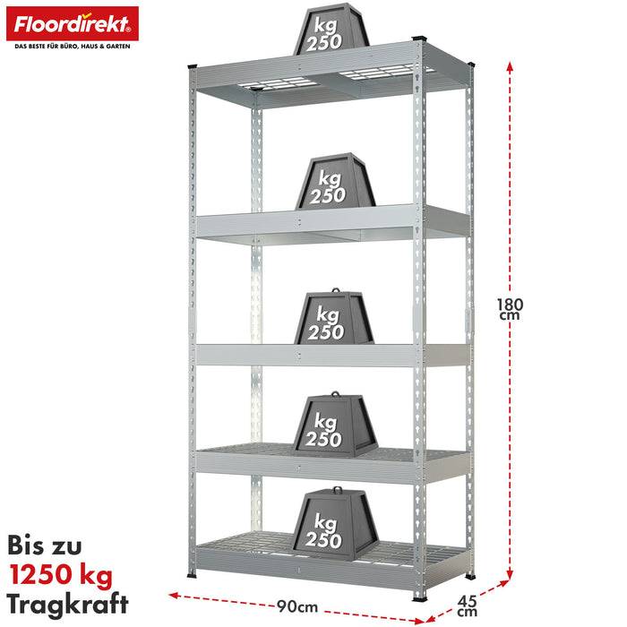 FLOORDIREKT Schwerlastregal Yukon Rivet - Stahlregal mit Gitterböden - Verzinkt - 180 × 90 × 60 cm-1