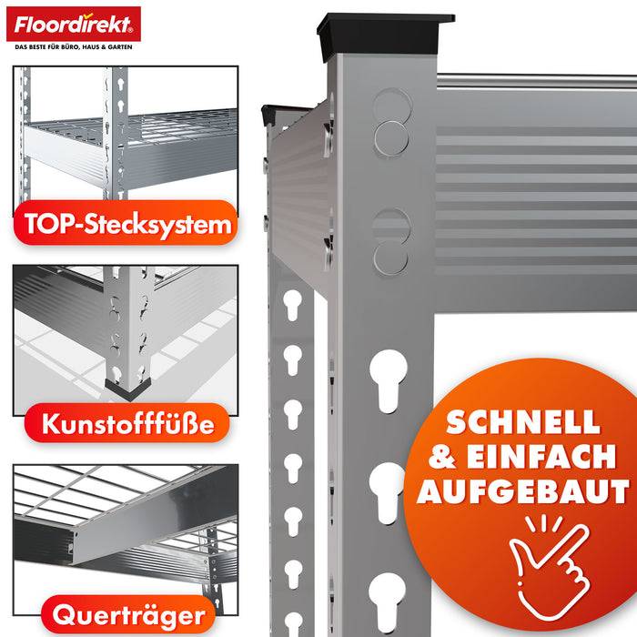 FLOORDIREKT Schwerlastregal Yukon Rivet - Stahlregal mit Gitterböden - Verzinkt - 180 × 90 × 60 cm-2