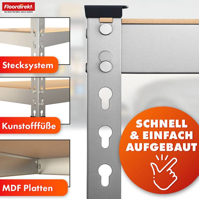 FLOORDIREKT Schwerlastregal Rhino - Lagerregal mit 5 Fachböden - 1050 kg Traglast - Verzinkt - 180 x 90 x 45 cm-2