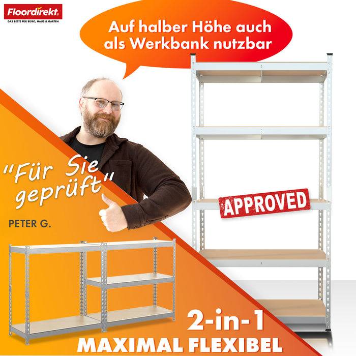 FLOORDIREKT Schwerlastregal Rhino - Lagerregal mit 5 Fachböden - 1050 kg Traglast - Verzinkt - 180 x 90 x 45 cm-3