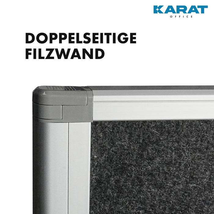 KARAT Doppelseitige Trennwand - Filz - 270 x 120 cm - Mobile & Faltbare Stellwand - mit Rahmen aus Aluminium-5