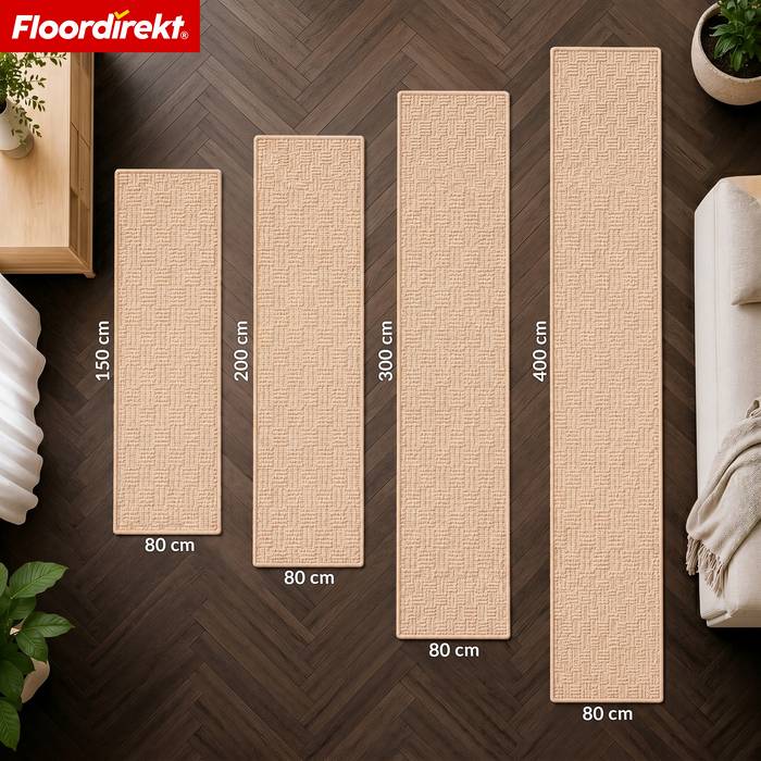 FLOORDIREKT Teppichläufer Monaco - Schmaler Teppichläufer aus Polypropylen - Beige - 80 x 200 cm-1