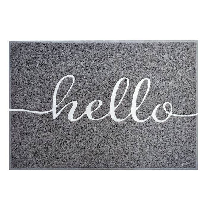 FLOORDIREKT Fußmatte - Vinyl Spaghettimatte mit Aufdruck - Grau Hello - 50 x 80 cm-0