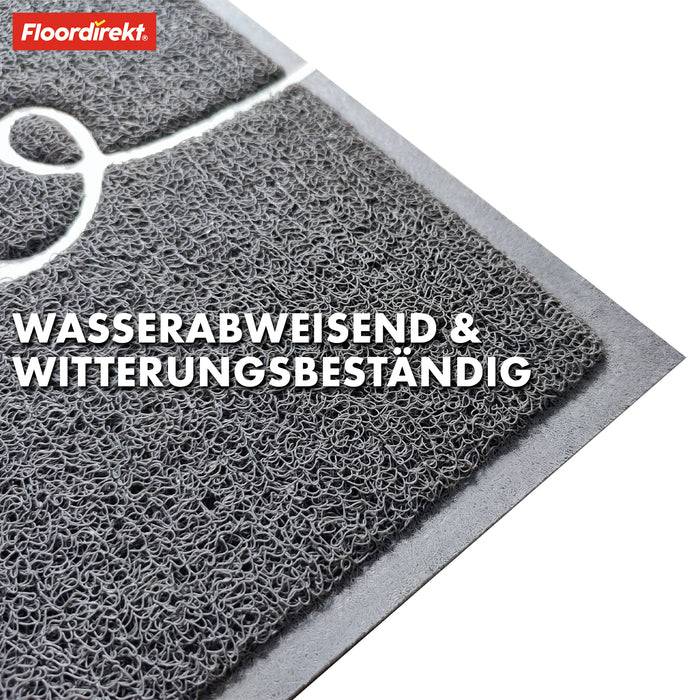 FLOORDIREKT Fußmatte - Vinyl Spaghettimatte mit Aufdruck - Grau Hello - 50 x 80 cm-1
