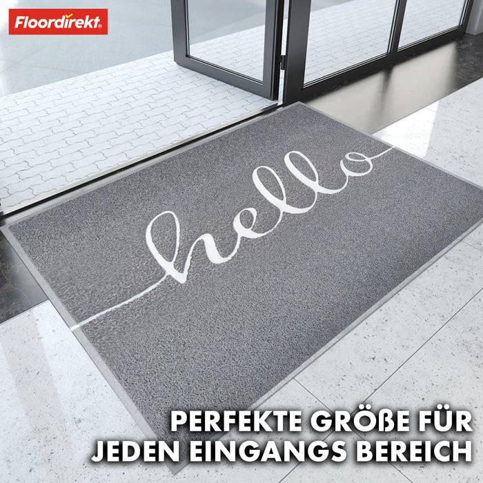 FLOORDIREKT Fußmatte - Vinyl Spaghettimatte mit Aufdruck - Grau Hello - 50 x 80 cm-4