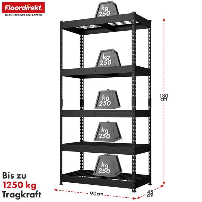 FLOORDIREKT Schwerlastregal Yukon Rivet - Stahlregal mit Gitterböden - Schwarz - 160 × 150 × 80 cm-1