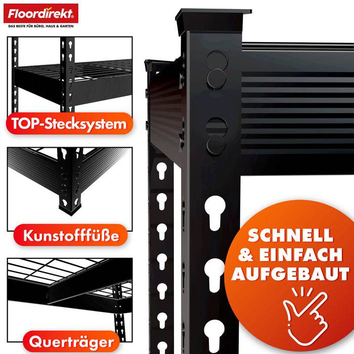 FLOORDIREKT Schwerlastregal Yukon Rivet - Stahlregal mit Gitterböden - Schwarz - 160 × 150 × 80 cm-2