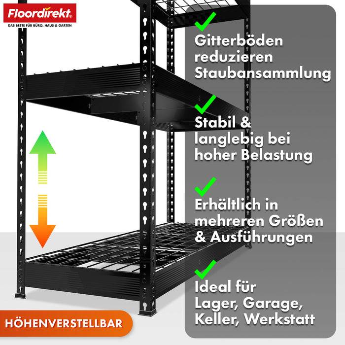 FLOORDIREKT Schwerlastregal Yukon Rivet - Stahlregal mit Gitterböden - Schwarz - 160 × 150 × 80 cm-3