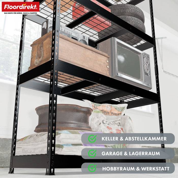 FLOORDIREKT Schwerlastregal Yukon Rivet - Stahlregal mit Gitterböden - Schwarz - 160 × 150 × 80 cm-4
