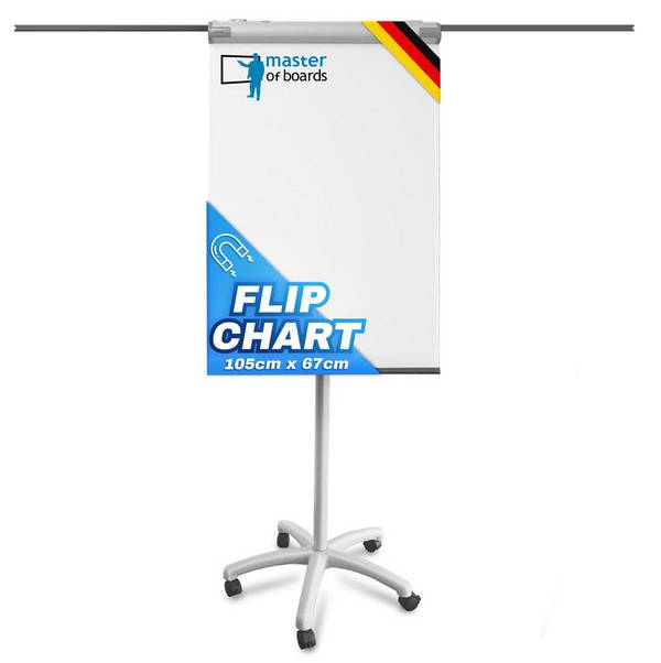 Floordirekt Mobiles Flipchart Piranha PRO - 105 x 67 cm - mit Sternfuß & 2 Papierhalter - mit Ablageschale