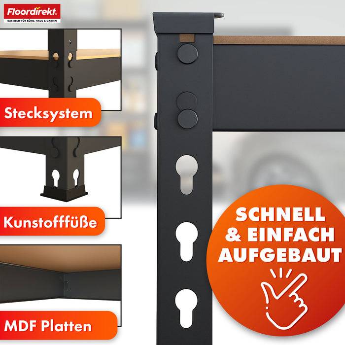 FLOORDIREKT Schwerlastregal Rhino - Lagerregal mit 5 Fachböden - 1050 kg Traglast - Schwarz - 180 x 90 x 60 cm-2