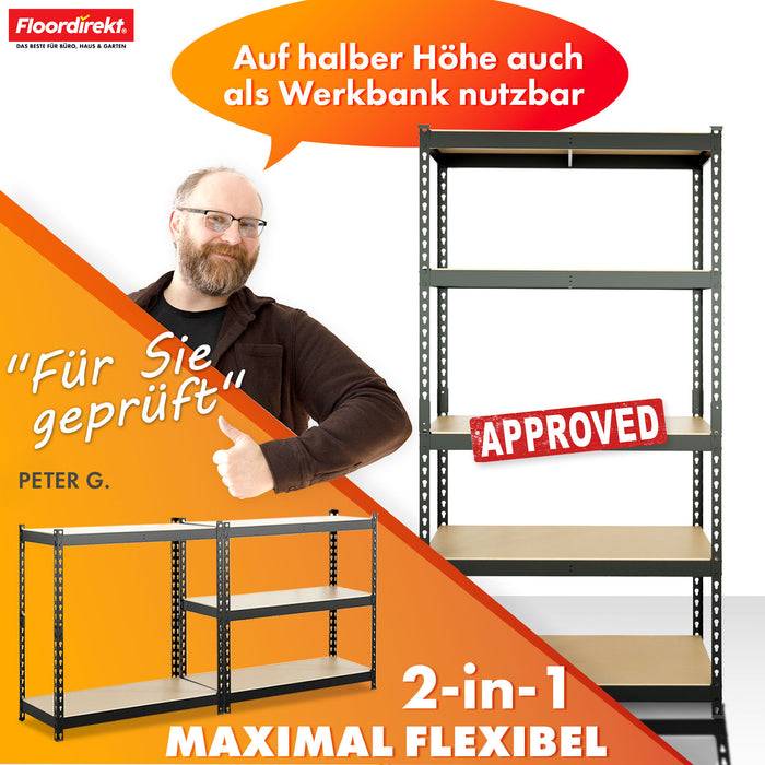 FLOORDIREKT Schwerlastregal Rhino - Lagerregal mit 5 Fachböden - 1050 kg Traglast - Schwarz - 180 x 90 x 60 cm-3