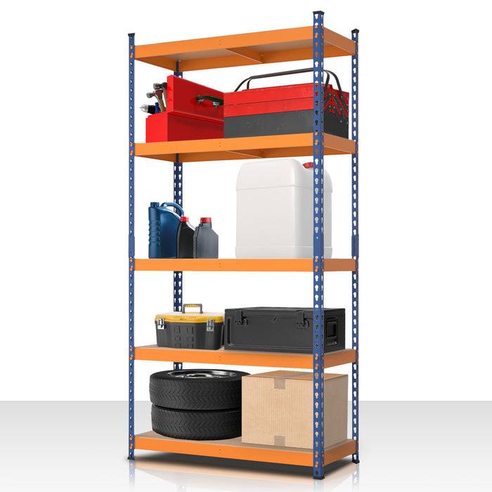 FLOORDIREKT Schwerlastregal Rhino - Lagerregal mit 5 Fachböden - 1050 kg Traglast - Blau-Orange - 180 x 90 x 45 cm-0