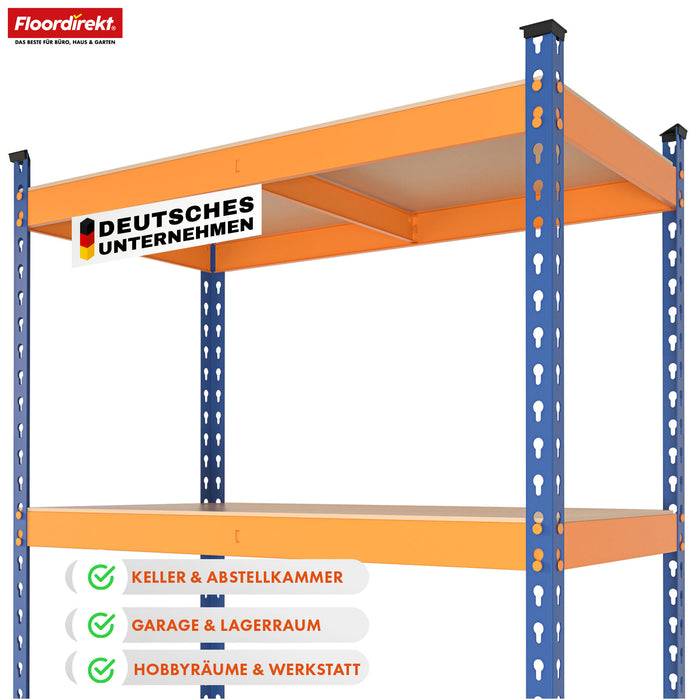 FLOORDIREKT Schwerlastregal Rhino - Lagerregal mit 5 Fachböden - 1050 kg Traglast - Blau-Orange - 180 x 90 x 45 cm-4