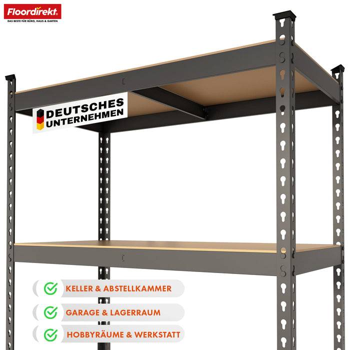 FLOORDIREKT Schwerlastregal Rhino - Lagerregal mit 5 Fachböden - 1050kg Traglast - Anthrazit-Grau - 180 x 90 x 45 cm-4