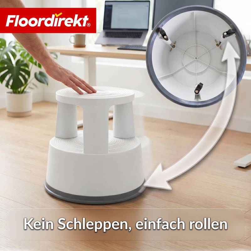 Floordirekt Rollhocker aus Kunststoff - Elefantenfuß - Hellgrau - Tritthocker mit Rollen - Rutschfest & TÜV geprüft-3