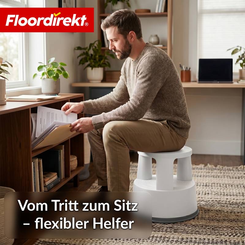 Symbolbild für Floordirekt Rollhocker aus Kunststoff - Elefantenfuß - Hellgrau - Tritthocker mit Rollen - Rutschfest & TÜV geprüft