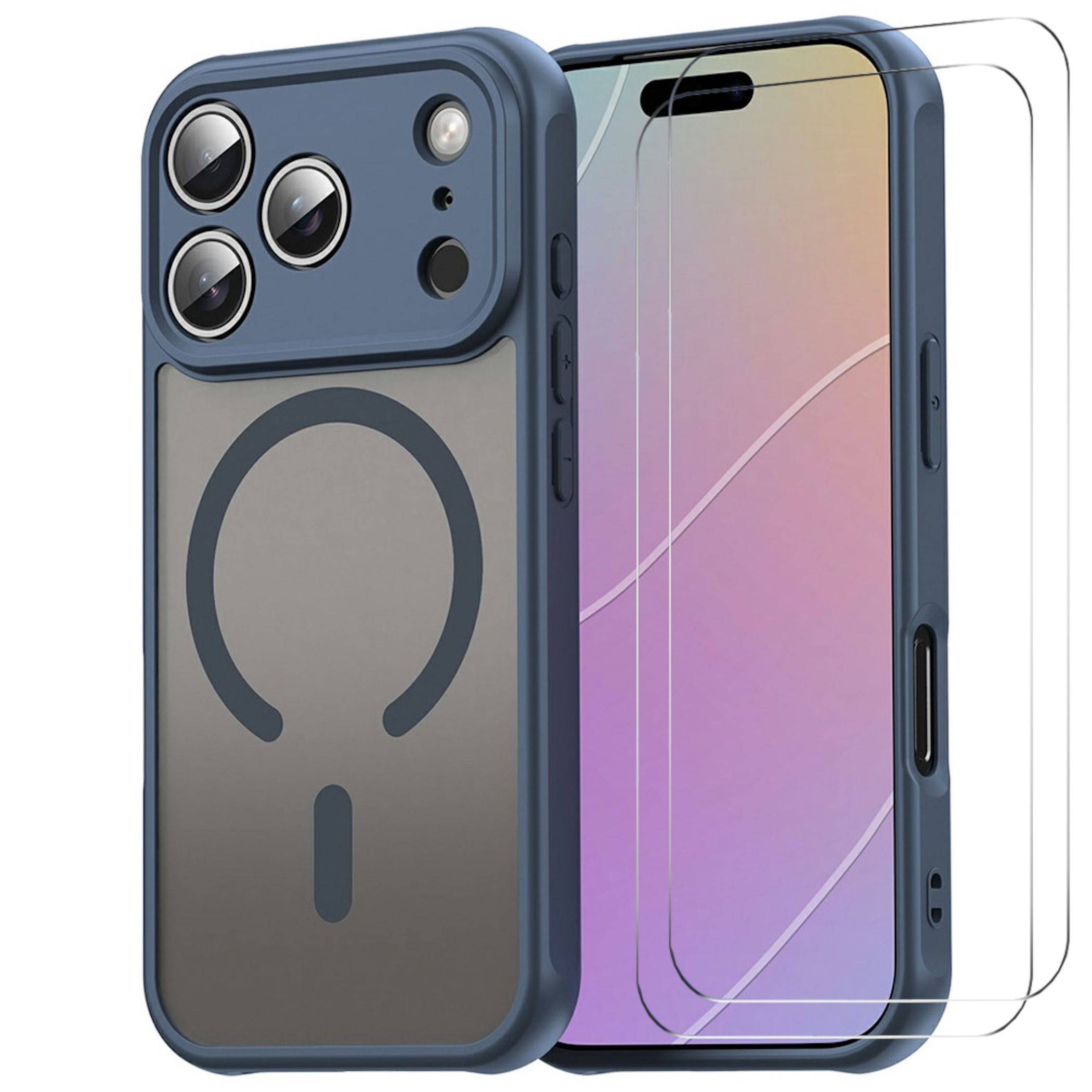 MagSafe Hülle + 2x Schutzglas für Apple iPhone 18 Pro Kameraschutz Matt Blau-0