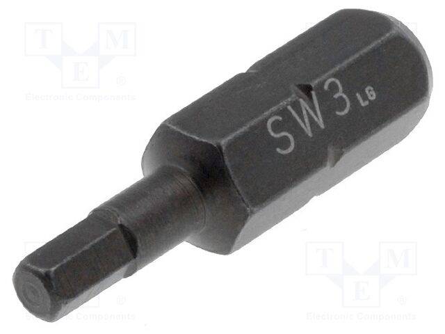 Sechskant Bit HEX 3mm L. ges: 25mm Befestigung: 1/4" (C6,3mm)-0