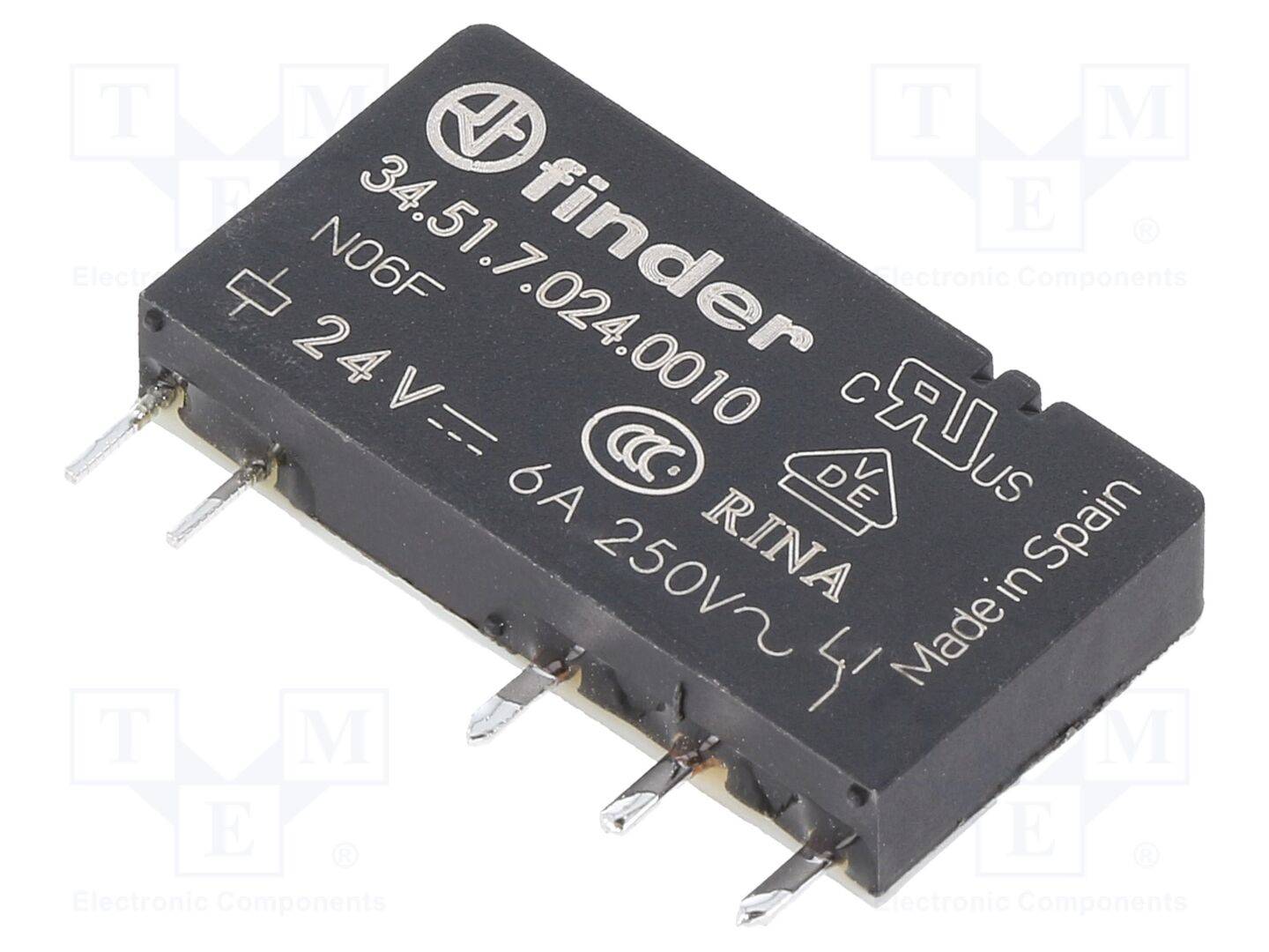 Finder - 345170240010 - Ultra-Slim PCB relay EMR 1CO 6A/24VDC/Sensitive/AgNi (34.51.7.024.0010)-0