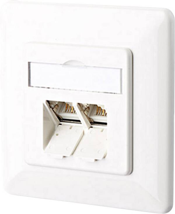Metz Connect 130C381002-I Netzwerkdose Unterputz Einsatz mit Zentralplatte und Rahmen CAT 6a 2 Port Reinweiß