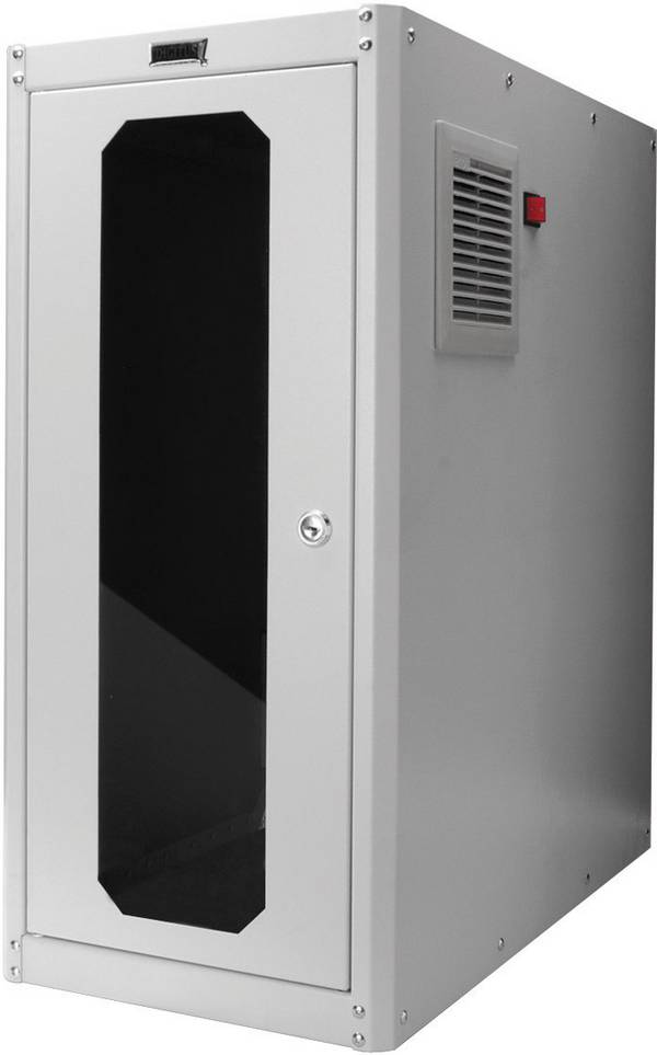 Digitus DN-CC 9002 mit Glastür und Lüfter PC-Schrank (B x H x T) 300 x 650 x 600 mm Lichtgrau (RAL 7035)